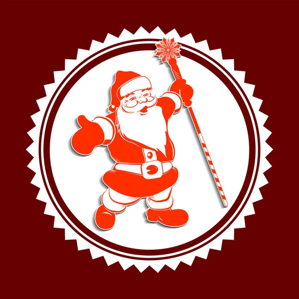 Panneau rond avec une silhouette du Père Noël avec un bâton rayé avec un flocon de neige . — Image vectorielle