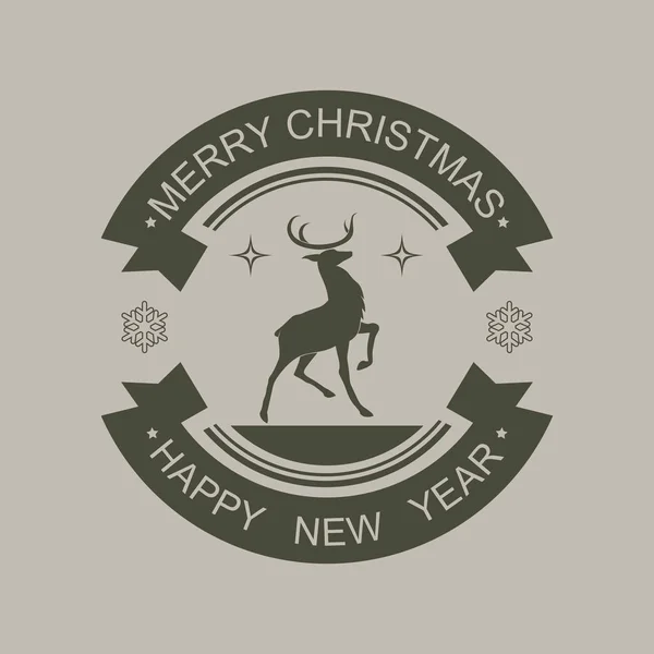 Signo de Navidad de un tono negro con una silueta de un ciervo con una pata levantada y texto . — Vector de stock