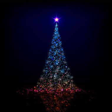 Noel tasarım bir silueti bir parlak mavi, Turkuaz soyut ile Noel ağacı bir ayna görüntüsü ile.