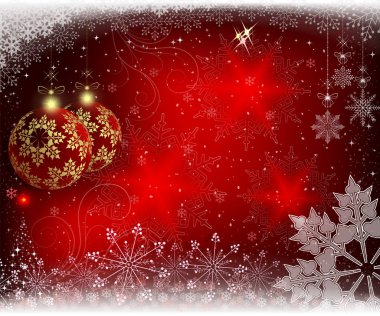 Bordo topları ve küçük bir Noel ağaç Noel kırmızı arka plan.