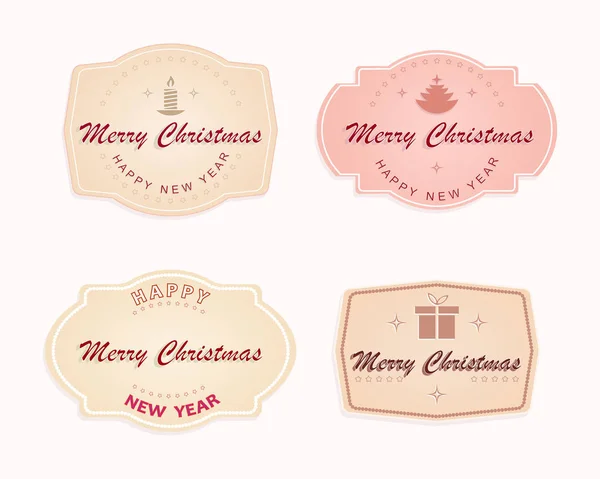 Weihnachtsoval, rechteckiges Emblem, ein Etikett in rosa und beige Pastelltönen mit dem Text "Frohe Weihnachten", — Stockvektor