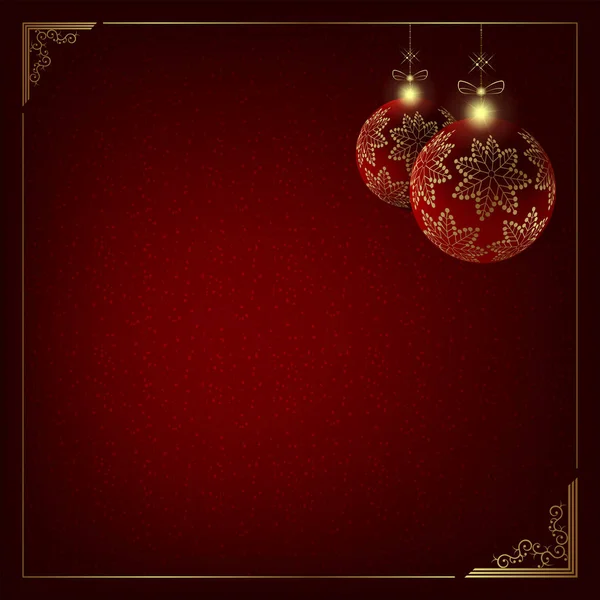 Weihnachtsdesign mit Rahmen und Silhouette von zwei Weihnachtskugeln mit goldenen Schneeflocken. — Stockvektor