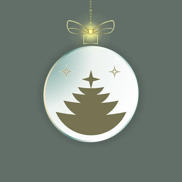 クリスマス グッズ、抽象的なクリスマス ツリーのシルエットの中のゴールド リボンとボール. — ストックベクタ