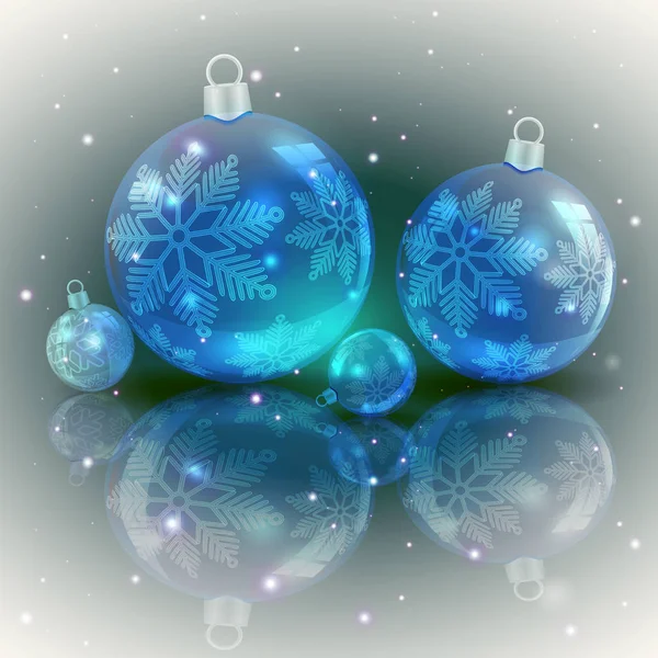 Diseño gris claro de Navidad con un conjunto de bolas azules brillantes de Navidad con copos de nieve . — Vector de stock