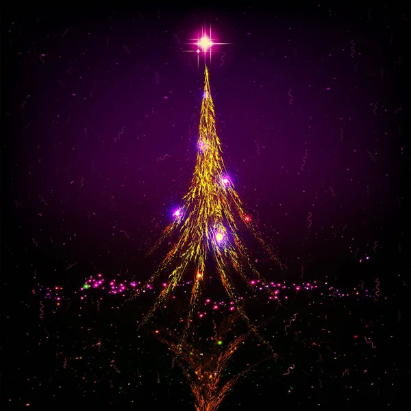 Tarjeta de Navidad púrpura oscura con brillante árbol de Navidad dorado . — Archivo Imágenes Vectoriales