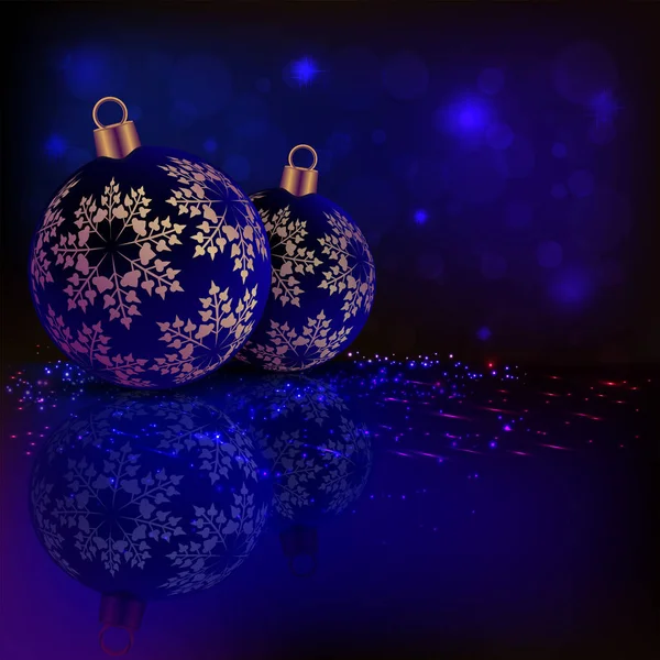 Weihnachtsblaue Komposition mit zwei Kugeln mit goldenen Schneeflocken. — Stockvektor