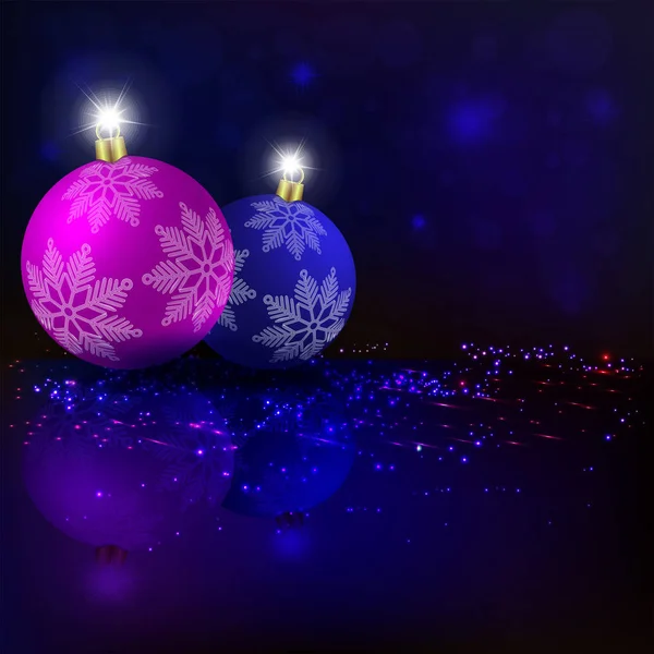 Weihnachten dunkle Komposition aus einem blauen Farbton mit Silhouetten von Neujahrsbällen in blauer und violetter Farbe. — Stockvektor