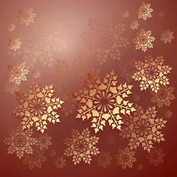 Рождественский коричневый фон с желтыми снежинками . — стоковый вектор