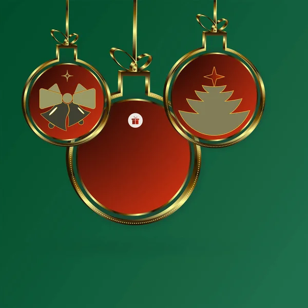 鐘とクリスマス ツリーのシルエットを持つ抽象的な金枠ボールでクリスマス組成. — ストックベクタ