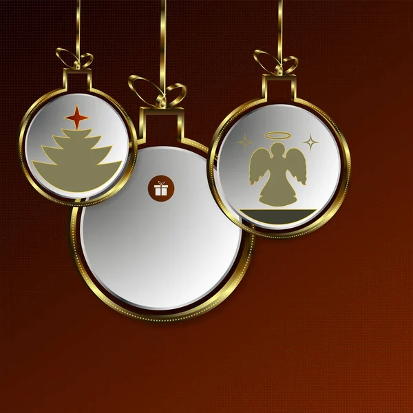 Σκούρο καφέ ρύθμιση Χριστουγέννων αφηρημένη μπάλες με χρυσό περίγραμμα, — Διανυσματικό Αρχείο