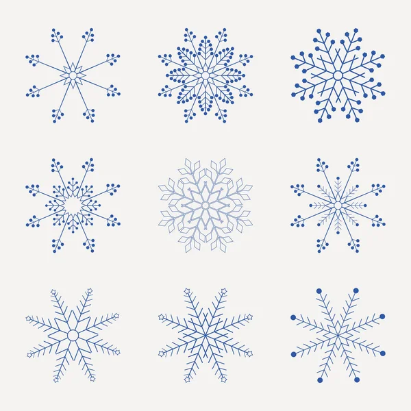 Christmas Set Charming Lovely Blue Snowflakes — Stock Vector