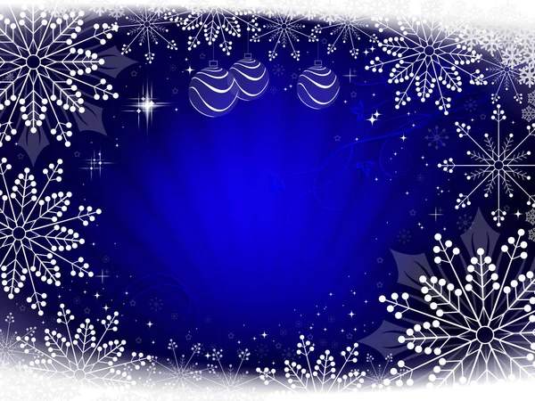 Weihnachten Dunkelblaue Komposition Mit Schönen Weißen Schneeflocken Grußkarte — Stockvektor