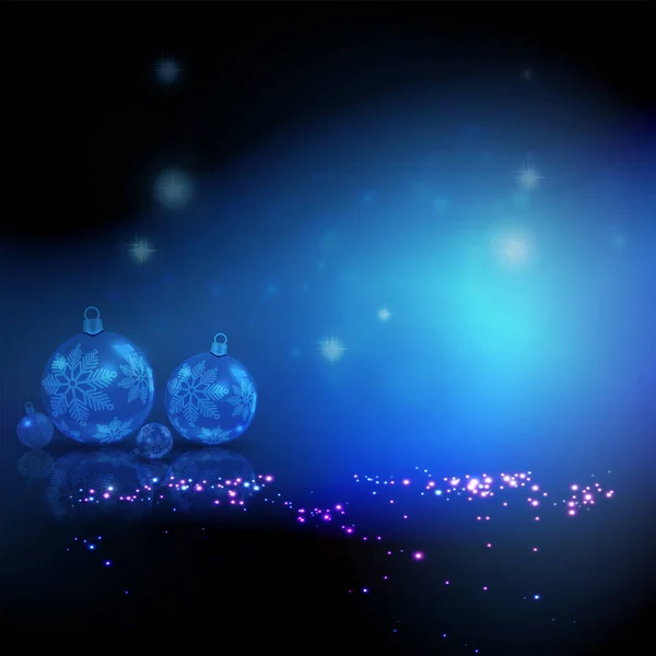 Tarjeta de Navidad azul con un conjunto de bolas de Navidad con copos de nieve . — Vector de stock