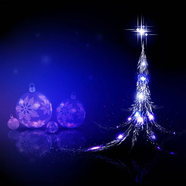 Natal cartão de saudação com árvore de natal brilhante abstrato e conjunto de bolas de vidro . — Vetor de Stock