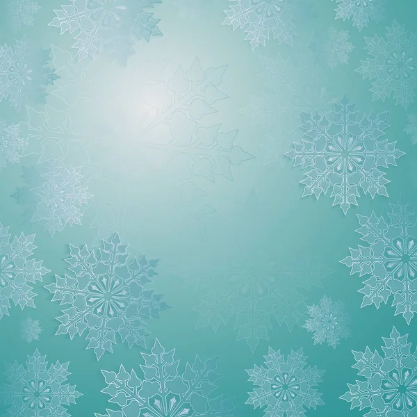 Weihnachten leichte türkisfarbene Komposition mit einem Satz eleganter weißer Schneeflocken. — Stockvektor