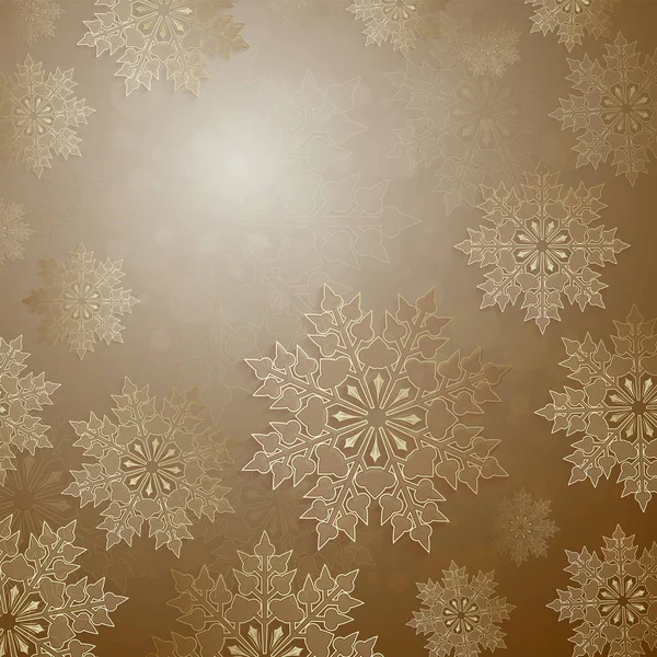 Fondo de Navidad con un conjunto de copos de nieve de color oro, marco . — Vector de stock