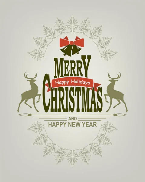 Signo de Navidad con ciervos, campanas y copo de nieve abstracto , — Vector de stock