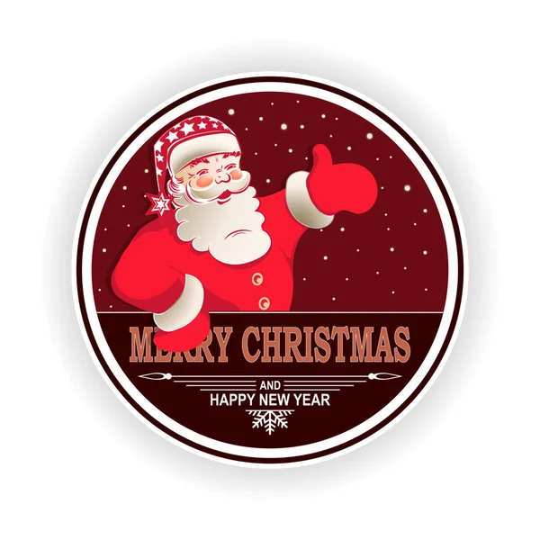 Cartel redondo rojo navideño con la silueta de Santa Claus con texto, elemento de diseño . — Vector de stock
