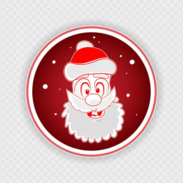 Signo rojo redondo de Navidad con una cara divertida de Santa Claus , — Vector de stock