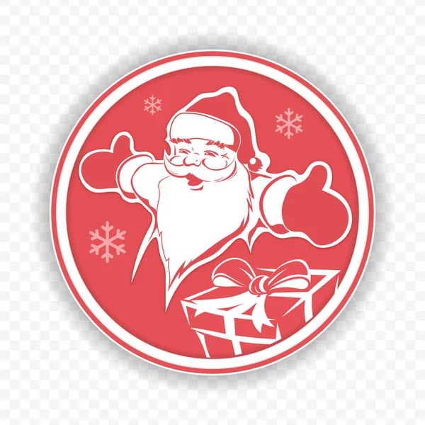 Рождественский круглый знак с Санта-Клаусом и коробкой, элемент дизайна — стоковый вектор