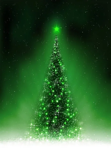 Noel koyu yeşil kart ile parlak Noel ağacı, — Stok Vektör