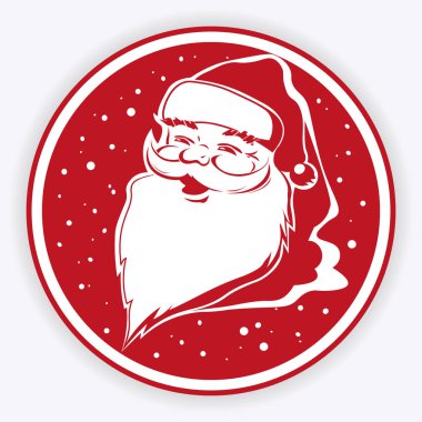 Noel Noel Baba yüz kar taneleri ile işaretiyle yuvarlak kırmızı.