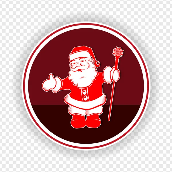 Emblema redondo con silueta roja blanca de Santa Claus con bastón, elemento para el diseño . — Vector de stock