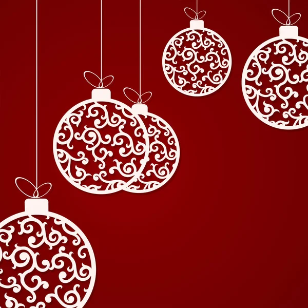 Composición navideña con un conjunto de bolas blancas con un patrón de estilo retro . — Vector de stock