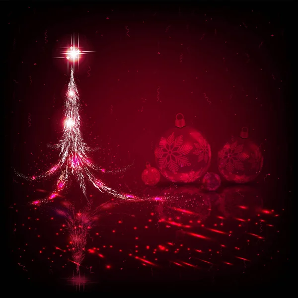 크리스마스는 크리스마스 나무와 유리 볼 세트 어두운 빨간색 디자인. — 스톡 벡터