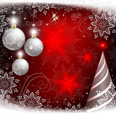 Christmas kırmızı tasarım beyaz toplar ve Ladin ile.