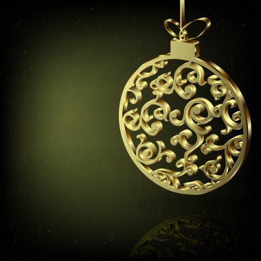 Altın rengi retro tarzı bir yay ile bir yeni yıl s top silueti ile Noel karanlık kompozisyon