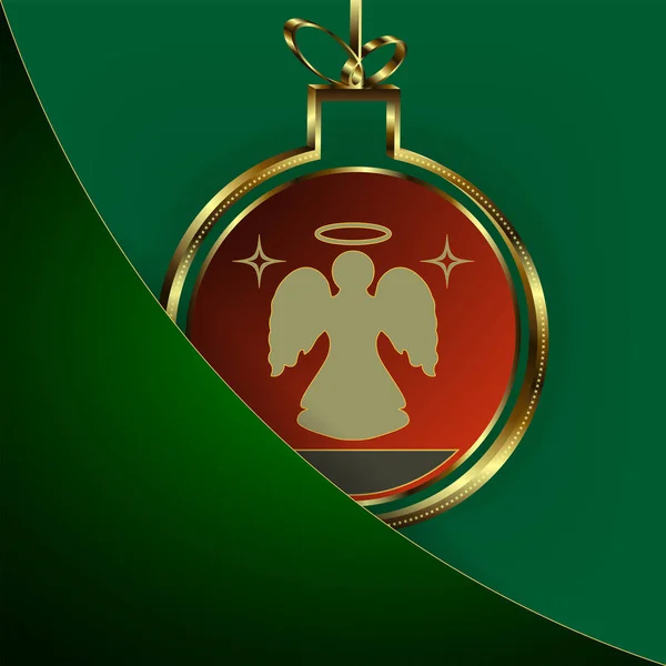 Composição verde com um canto, um bolso e uma bola de Natal dourada abstrata e um anjo . —  Vetores de Stock