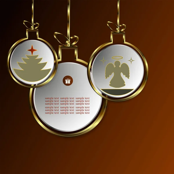 Weihnachtsdesign aus abstrakten Kugeln mit Silhouetten eines Weihnachtsbaums und eines Engels mit Goldrand. — Stockvektor