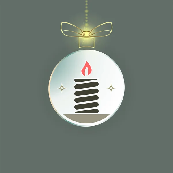Різдвяна іграшка, м'яч з бантом, всередині силует палаючої свічки . — стоковий вектор