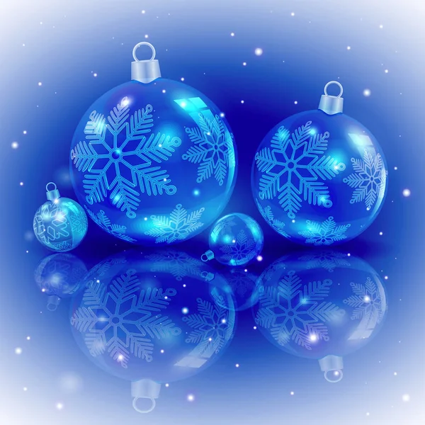 Diseño de Navidad colores azules con un conjunto de bolas brillantes de Navidad con copos de nieve . — Vector de stock