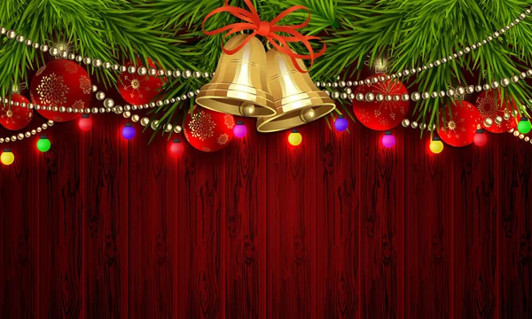 Design de Natal com a silhueta da placa decorada com ramos de abeto, sinos e bolas luminosas . —  Vetores de Stock