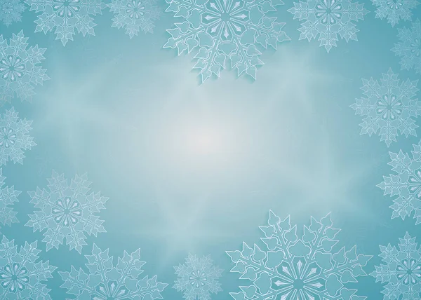 Diseño de Navidad azul con elegantes copos de nieve blancos, marco . — Archivo Imágenes Vectoriales