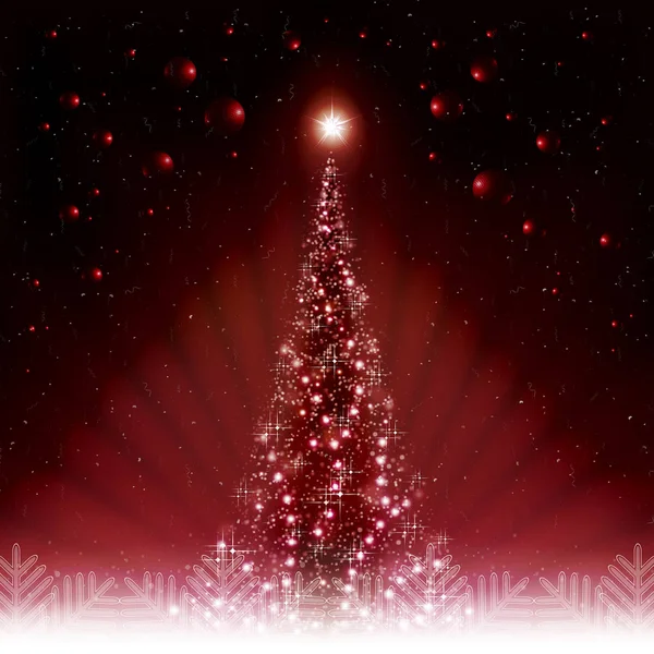 Tarjeta roja oscura de Navidad con árbol de Navidad brillante . — Archivo Imágenes Vectoriales