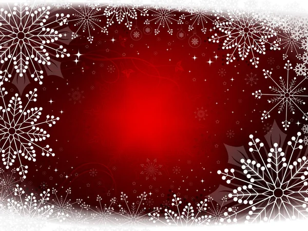 Fond rouge de Noël avec des flocons de neige délicats et des paillettes . — Image vectorielle