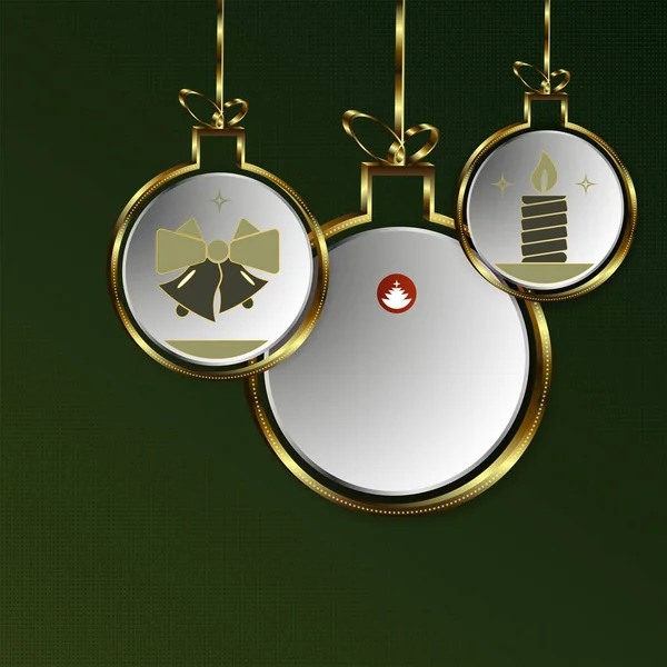Πράσινο σύνθεση της αφηρημένης μπάλες με χρυσό περίγραμμα, με σιλουέτες των καμπάνες και κεριά. — Διανυσματικό Αρχείο