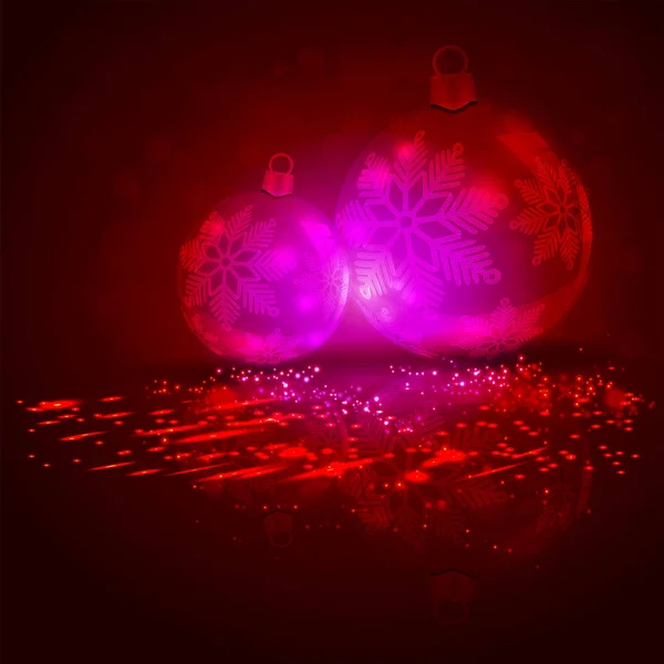 실루엣과 붉은 빛깔에 반사와 크리스마스 볼 크리스마스 어두운 구성. — 스톡 벡터