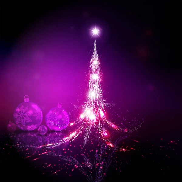 Violette Weihnachten Hintergrund mit einer Silhouette von einem glänzenden abstrakten Weihnachtsbaum. — Stockvektor