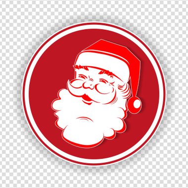 Kırmızı beyaz yuvarlak amblemi siluet Noel Baba baş, tasarım öğesi.