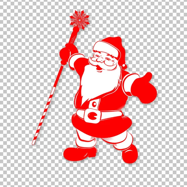 Silueta blanca roja de Navidad de Santa Claus con el personal . — Vector de stock