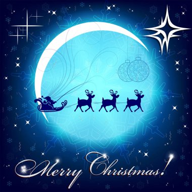 Bir yuvarlak ay ve Noel Baba ile Noel mavi kompozisyona geyik.