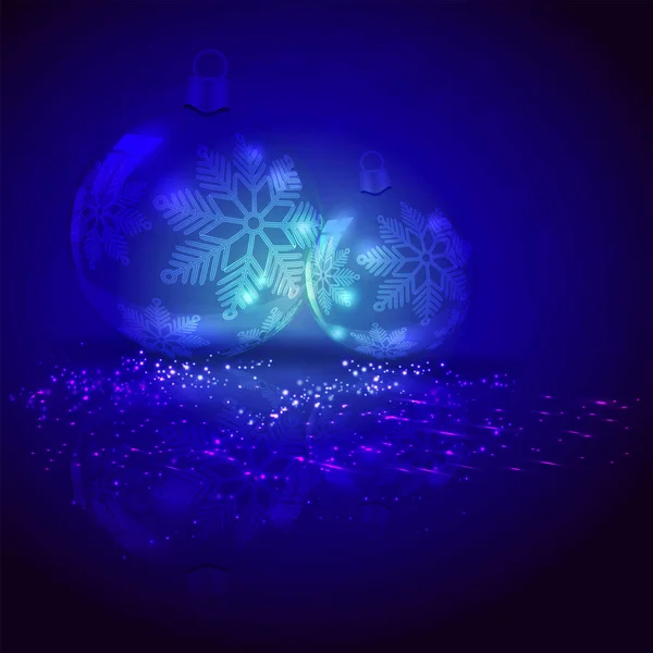 İki Noel topları yansıması ile siluetleri ile Noel koyu mavi gölge kompozisyon — Stok Vektör