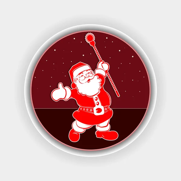 Komposition mit roter Silhouette des Weihnachtsmannes mit erhobenem Stab. — Stockvektor