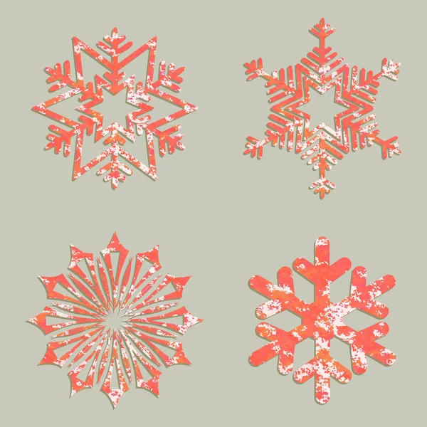 Christmas snowflakes with red spots, blots, set, design element. — Stock Vector