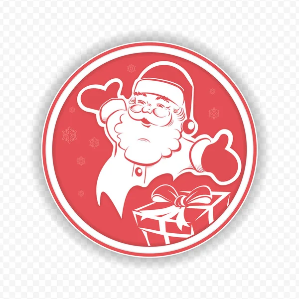 Christmas round sign inside Santa Claus with arms and box spread. — Stock Vector