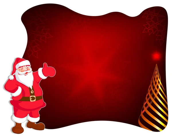 Diseño de Navidad con marco blanco, Santa Claus, árbol de Navidad abstracto de color dorado y elegantes copos de nieve . — Vector de stock
